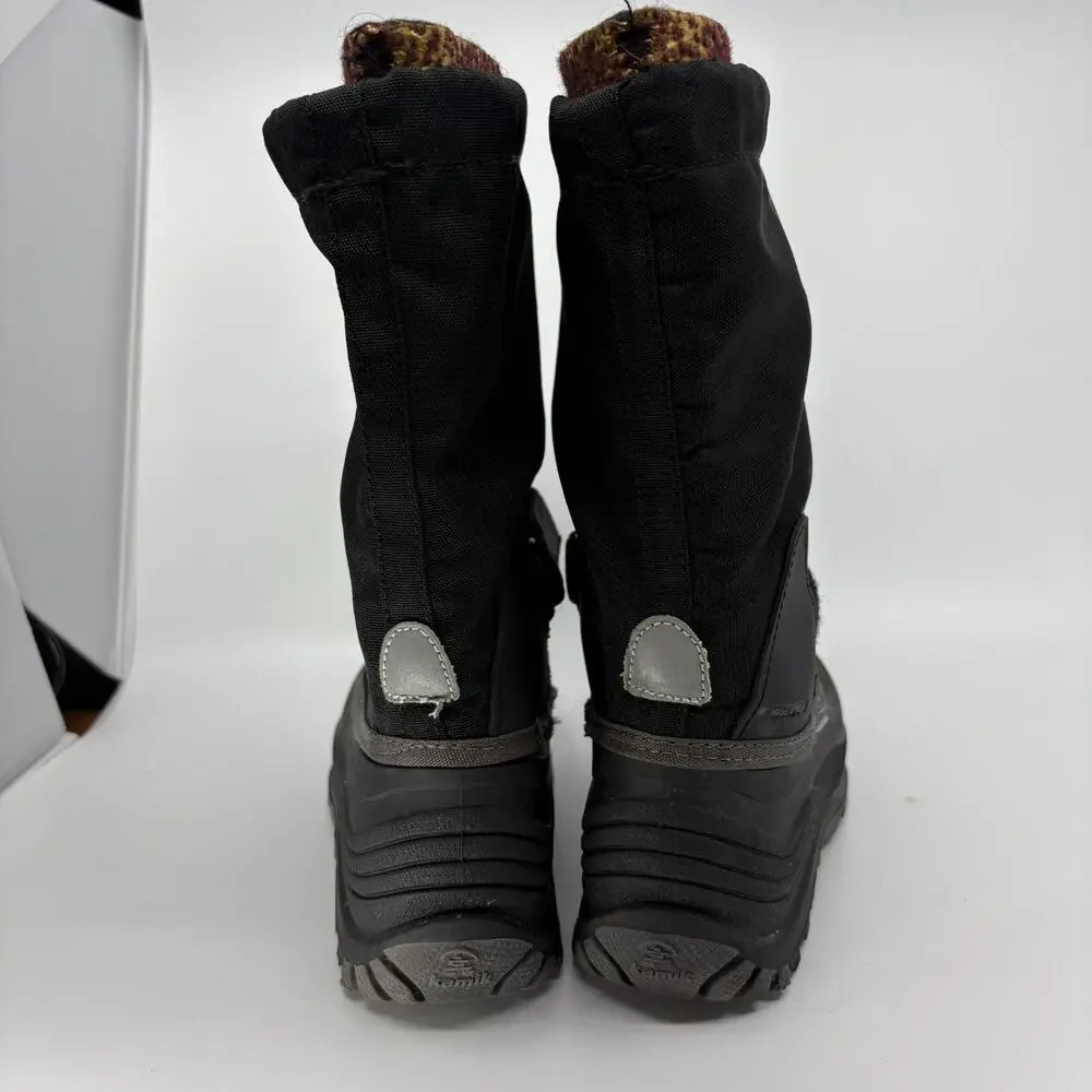 Kamik Waterproof Winter Snow Boots Black Red Lined Size 5 Drawstring Strap